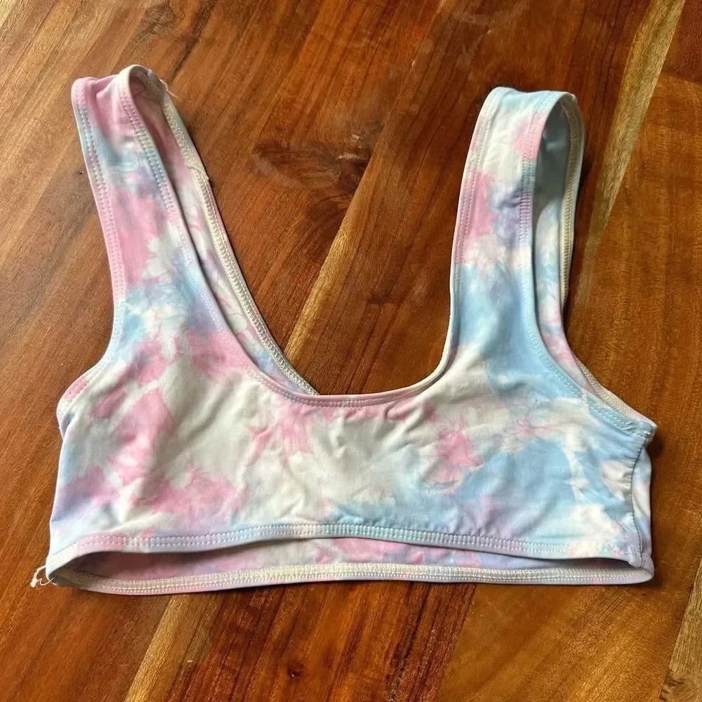 FRANKIES BIKINIS Size S Funfetti Tie Dye Bikini Top Scoop‎ Neck
